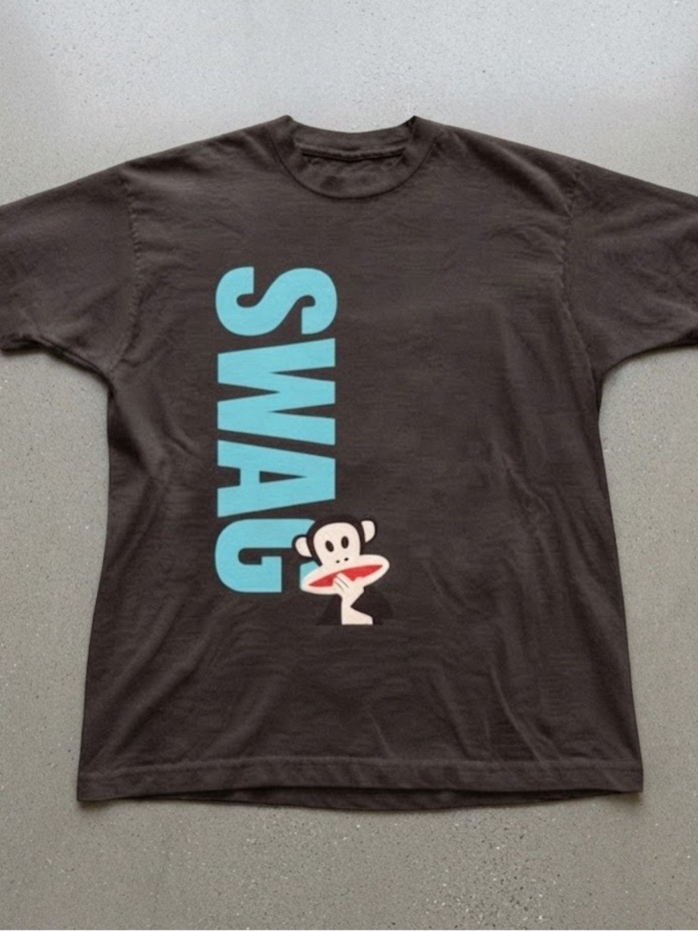 Gildan Black Short-Sleeve Tee with Turquoise SWAG Vertical Graphic and Monkey